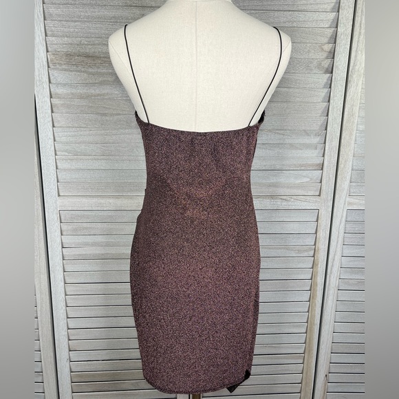 WINDSOR Glitter Girl Bodycon Slip Dress Mauve/Black Sparkle-Large - Picture 4 of 4